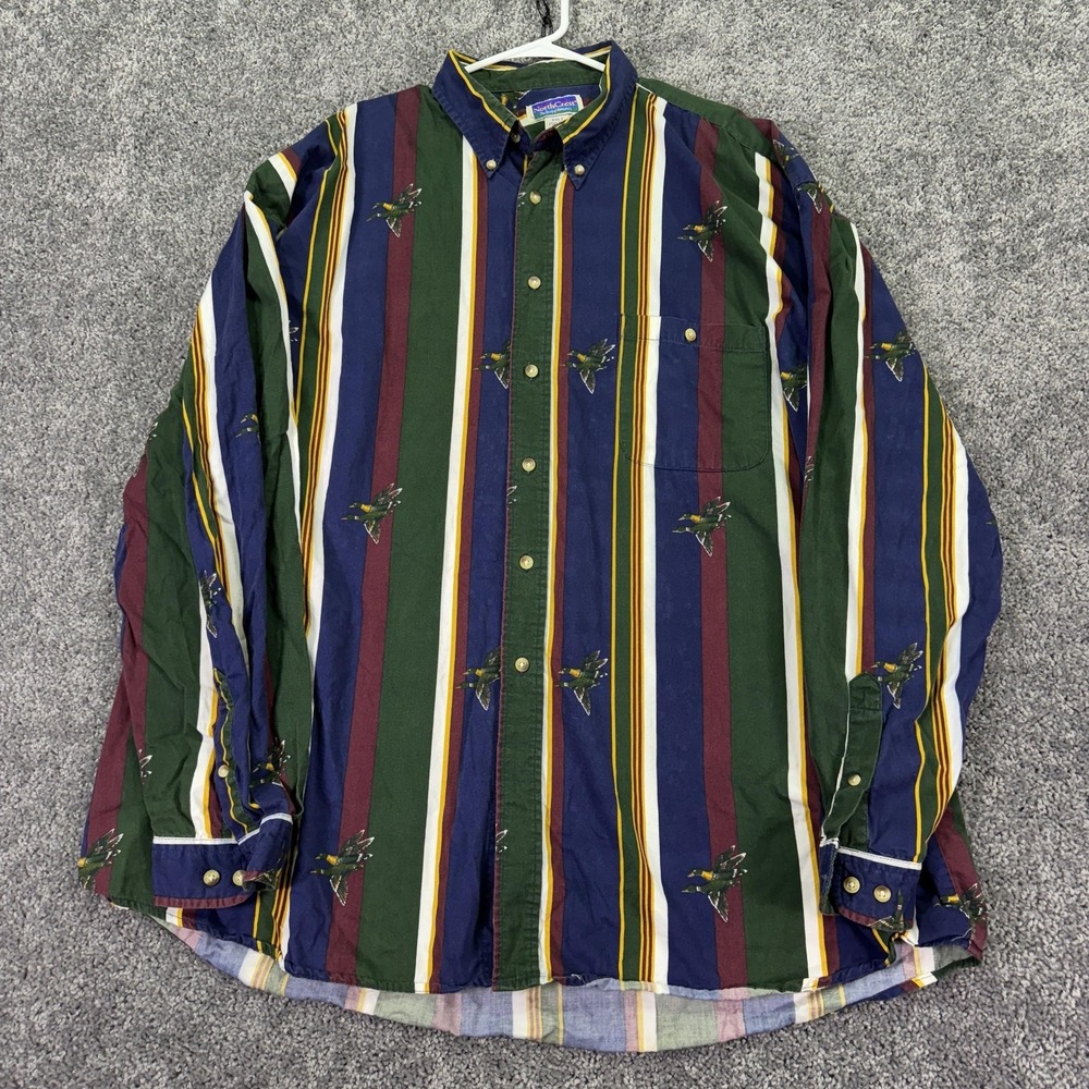 Vtg Northcrest Shirt Mens 2XLT Multicolor Stripe Duck Button Up Hunting Outdoor